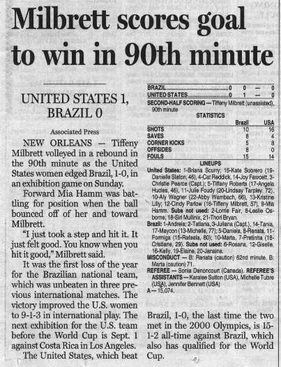 Article from the Dallas Morning News about the men's football match between Brazil and the USA.