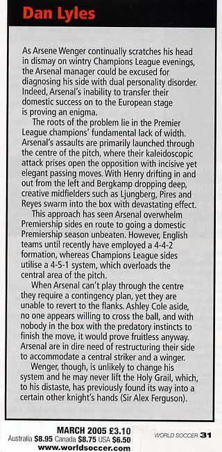 Dan Lyles' award willing article from The World Soccer Magazine's March 2005 Issue, page 31.