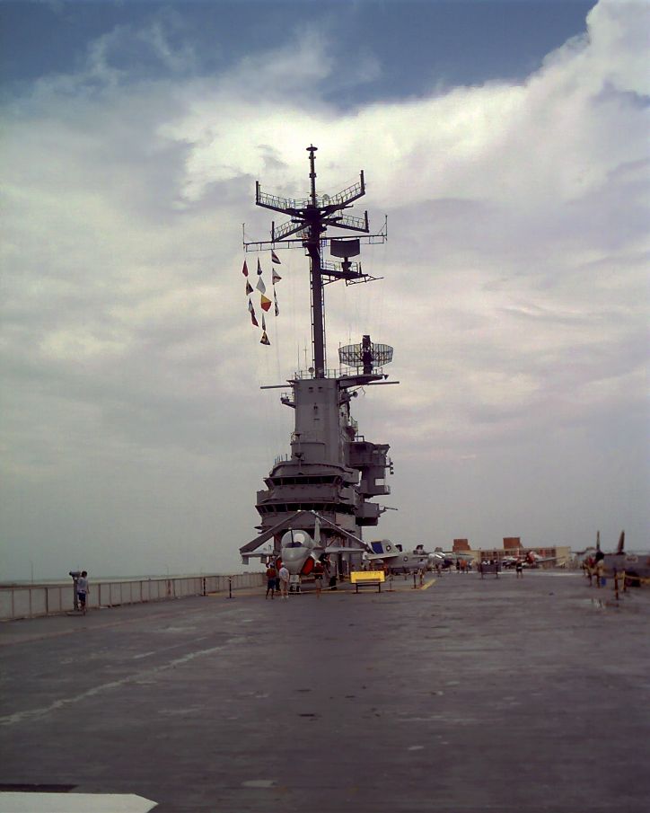 View of the flight deck of the USS Lexington in Corpus Christi, TX Bay.