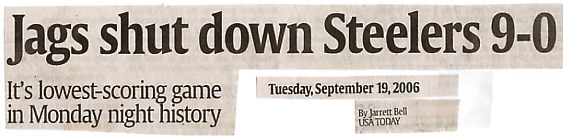 Image Credit: USA Today, September 19,2006, page 1C, from an article by Jarrett Bell. Of note, current NFL champion Pittsburg's quarterback was playing with the flu and a fever.