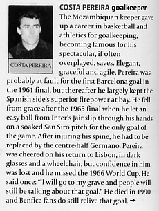 Image Credit: Champions Magazine, August/Sept 2006 issue, page 60, from an article entitled "Eusebio and ten other blokes" by Luis Coelho, an piece about Benfica in the early 1960's, and the match discussed is the European Final match between Barcelona and Benfica.