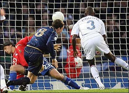 Photo Credit: BBC Soccer Site, 'And the home side's endeavour pays off when Gary Caldwell turns in Paul Hartley's corner to put Scotland ahead"
