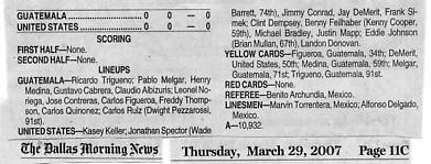 Image Credit: The Dallas Morning News, March 29, 2007 issue, from the articles "Cooper brings friends" & "USA peeved by deadlock in friendly" by Keith Whitmire, here to highlight the disdain for statistics so common in the culture of soccer.