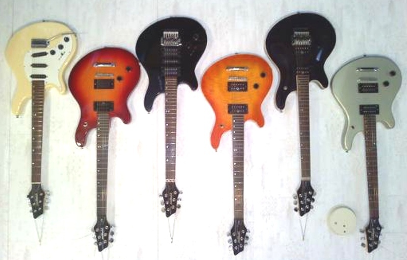 Group 1 of my Washburn Maverick Series guitar collection, including a Washburn Bantum BT-3, a Washburn BT-6, Washburn BT-8, Washburn BT-10, and a Washburn BT-2 with an HB-102 Duncan Designed pickup set.