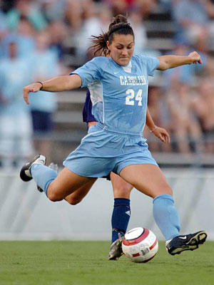 Photo Credit:  UNC Sports Site, http://tarheelblue.cstv.com/, photo of tarheel central defender Jessica Maxwell, graduate of Colleyville (TX) Heritage High School