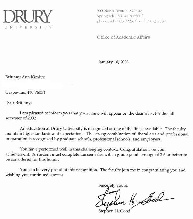 Dean's List for Fall 2002